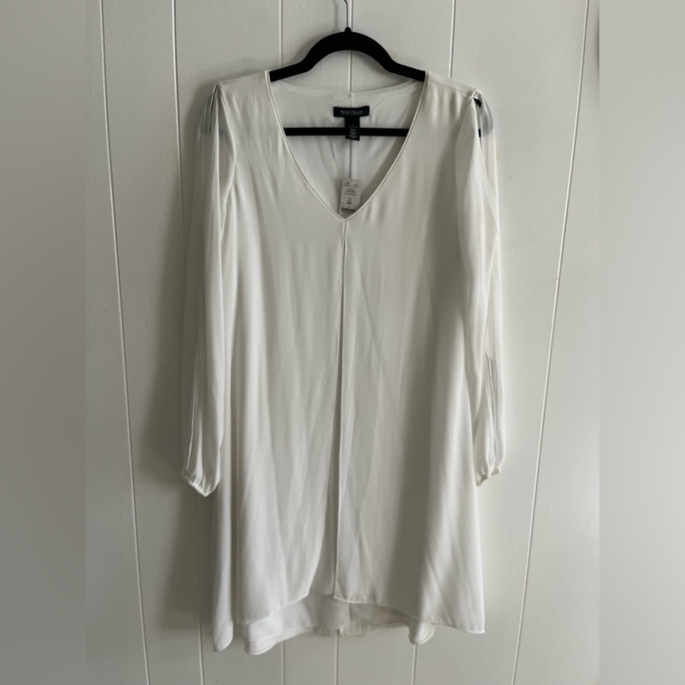 NWT White House Black Market - White Split Front Dress Peasant Sleeves